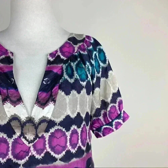 Glam dress sz S 100% silk multicolored geometric - Picture 2 of 8